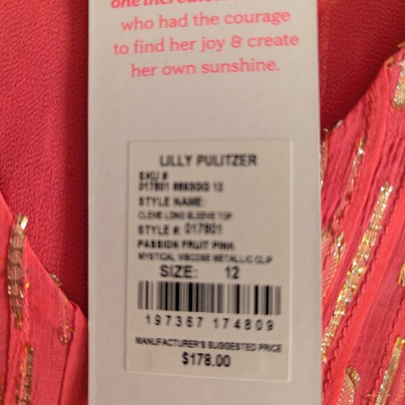 NWT LILLY PULITZER TOP - SIZE 12 - PASSION FRUIT PINK WITH GOLD CLIPS - Picture 9 of 10